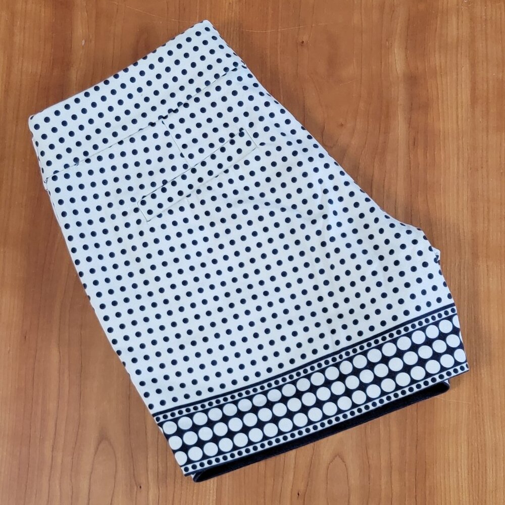 J. Crew Cream Navy Polka Dot Stretch Cotton Shorts Coordinating Border Print - 0